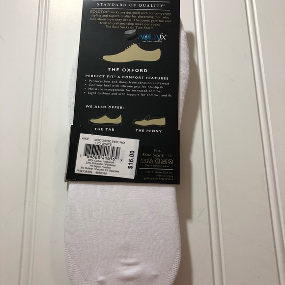 GoldToe Men's 3 Pair Pack The Oxford White Micro Cush No Show Socks New in Pkg - Picture 2 of 2